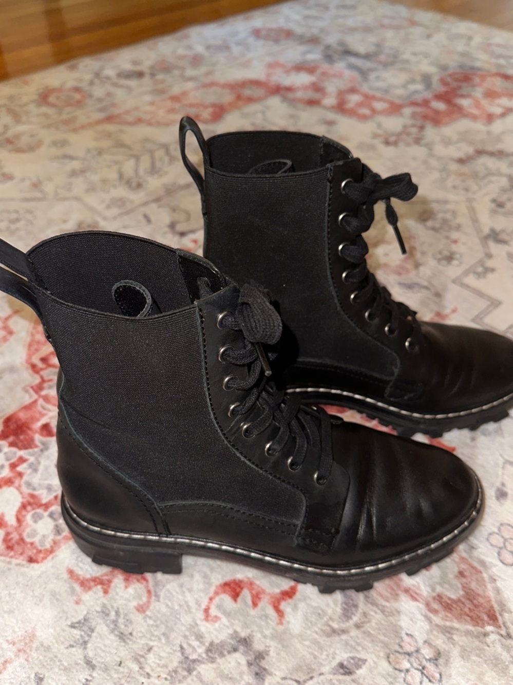 Rag & Bone Shiloh Combat Boots Black Leather / canvas euro 39/ us 8.5